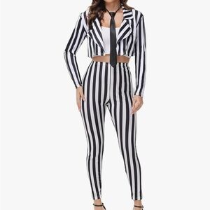Beetlejuice Blazer, Pant, and Tie Costume Set w/ Jean Skort Size S